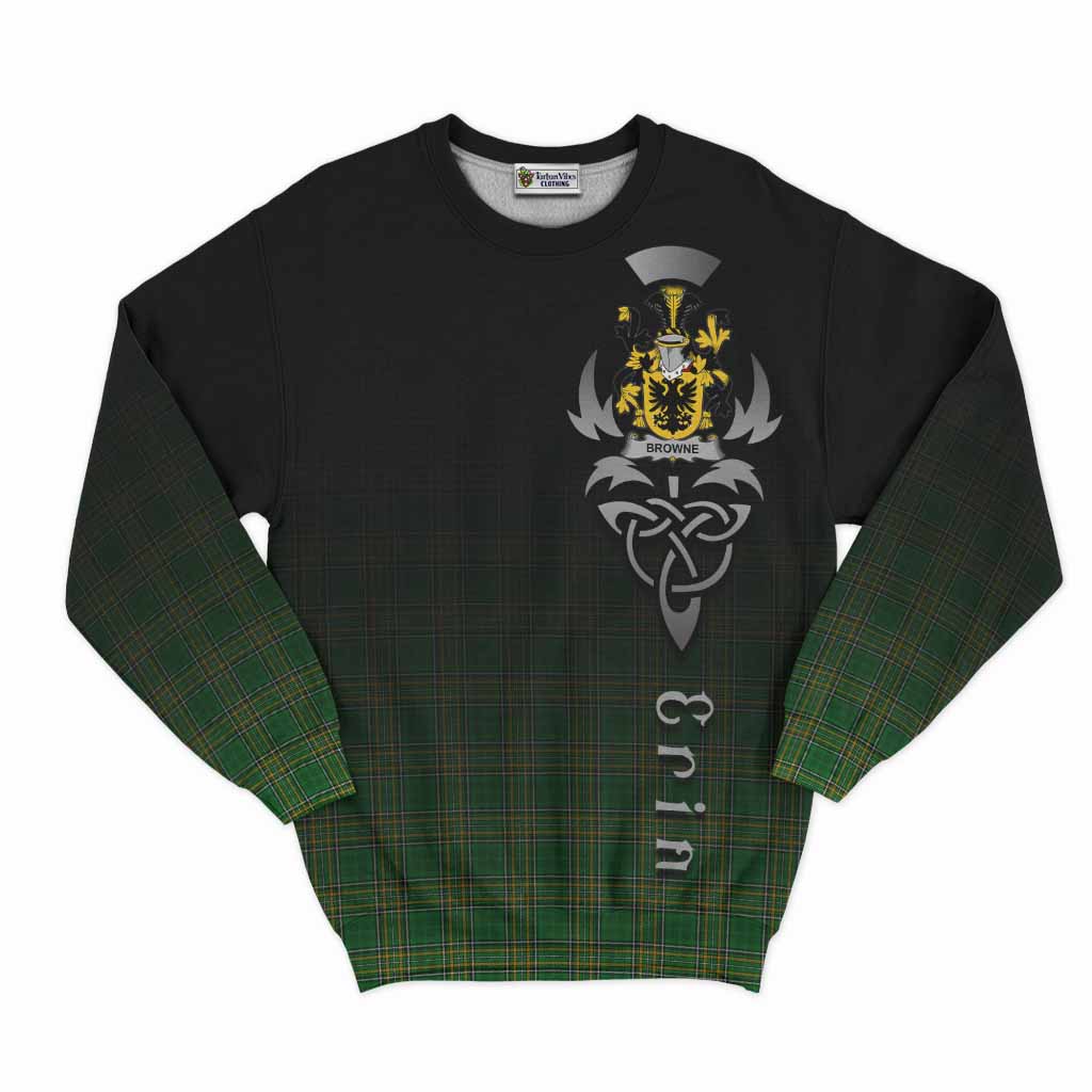 Browne Irish Clan Sweatshirt with Coat of Arms Erin Go Bragh Celtic Inspired Unisex - Tartan Vibes Clothing