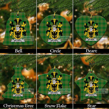 Browne Irish Clan Tartan Christmas Ceramic Ornament with Coat of Arms