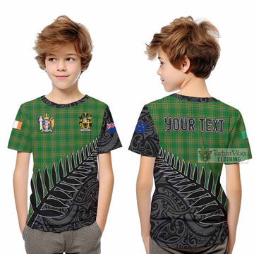 Browne Irish Clan Tartan Kid T-Shirt with Coat of Arms New Zealand Silver Fern Half Style - Tartan Vibes Clothing