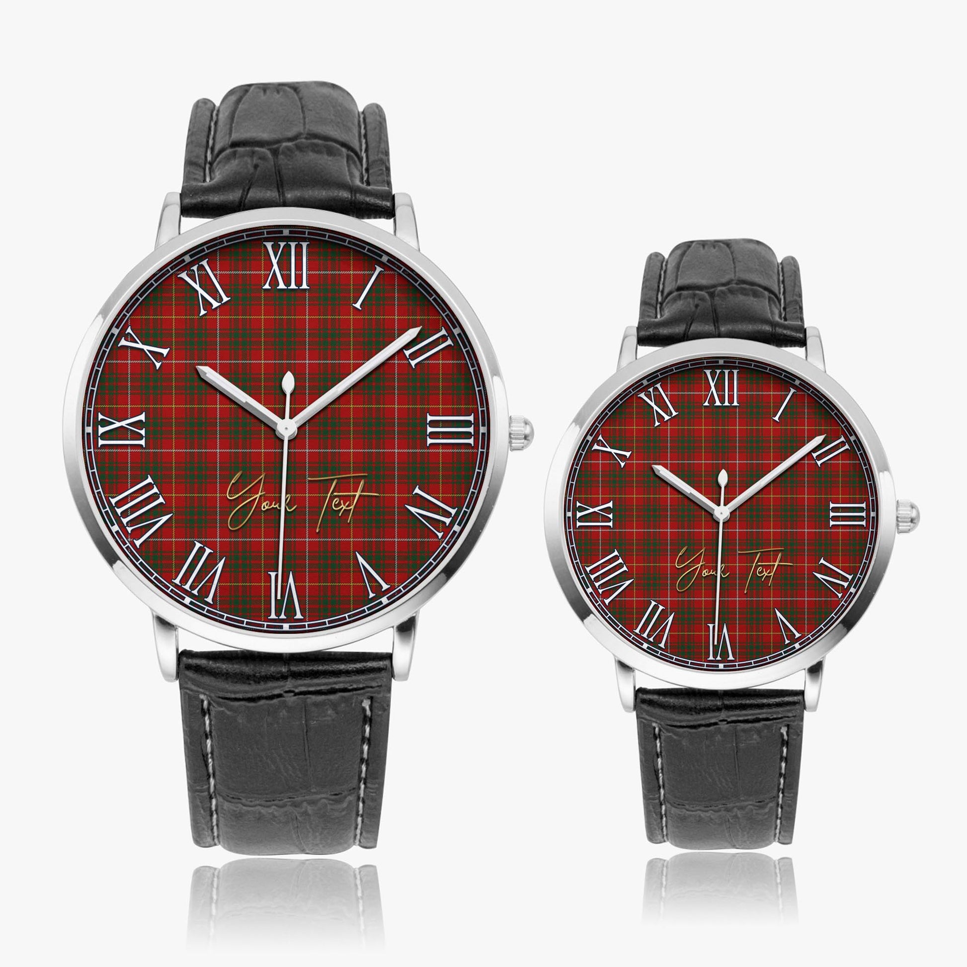 Bruce Tartan Personalized Your Text Leather Trap Quartz Watch Ultra Thin Silver Case With Black Leather Strap - Tartanvibesclothing