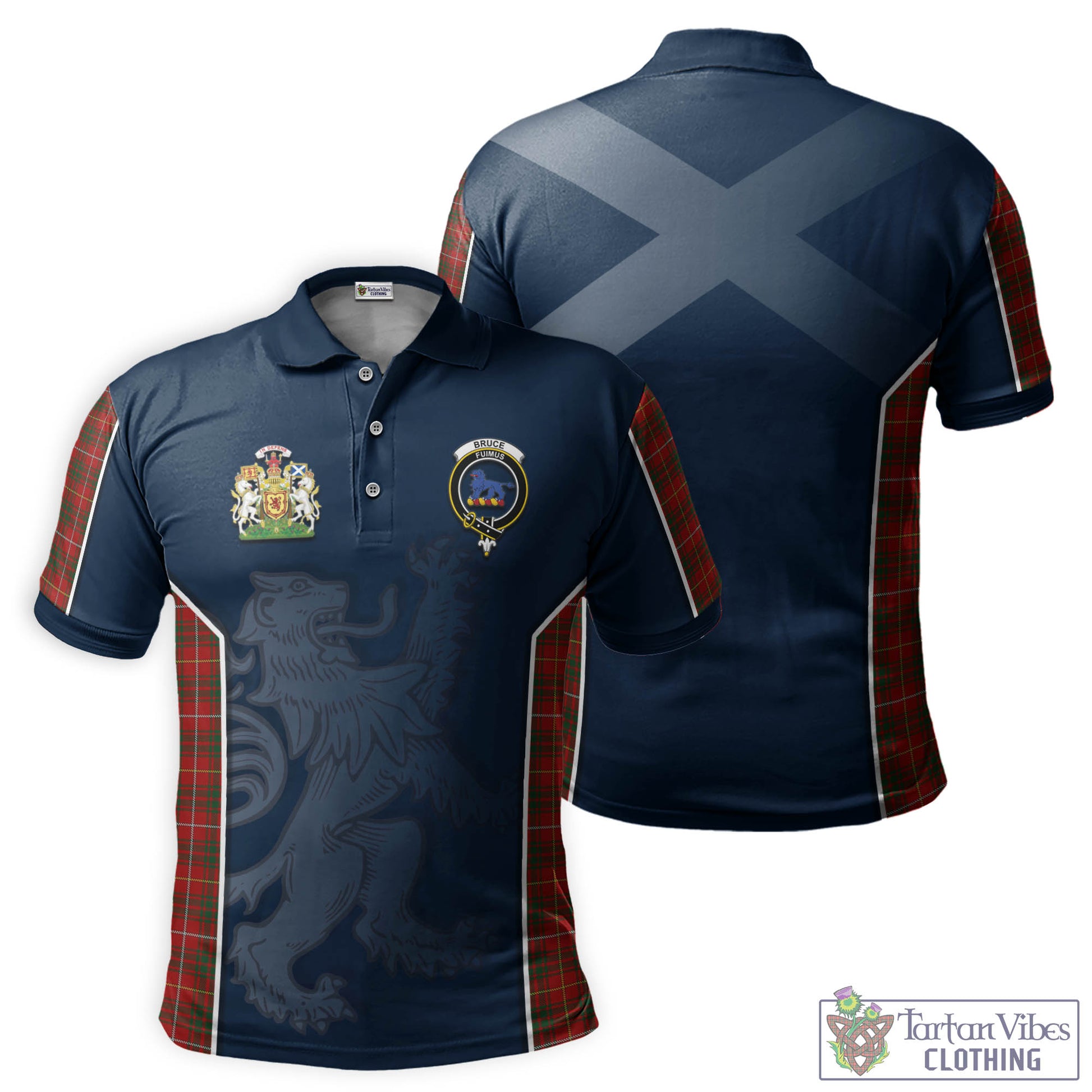 Tartan Vibes Clothing Bruce Tartan Men's Polo Shirt with Family Crest and Lion Rampant Vibes Sport Style