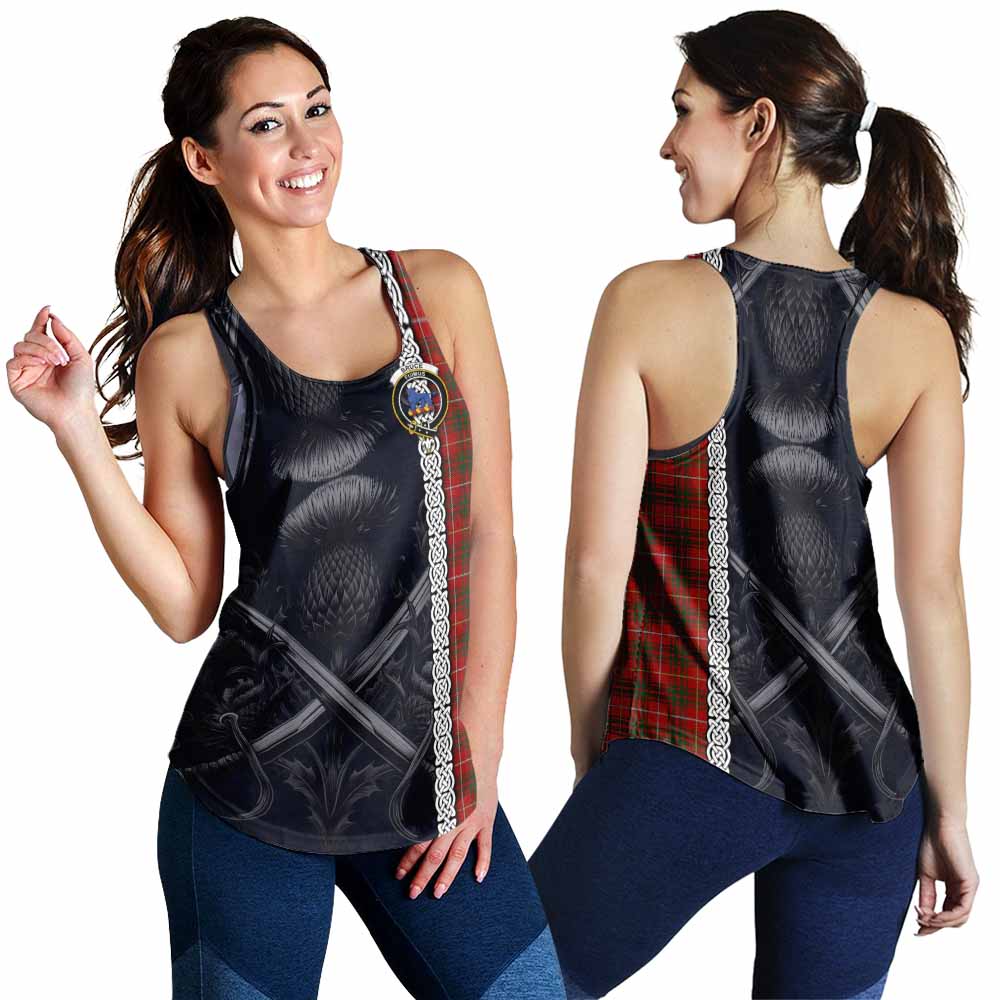 Tartan Vibes Clothing Bruce Tartan Women's Racerback Tanks with Family Crest Cross Sword Thistle Celtic Vibes