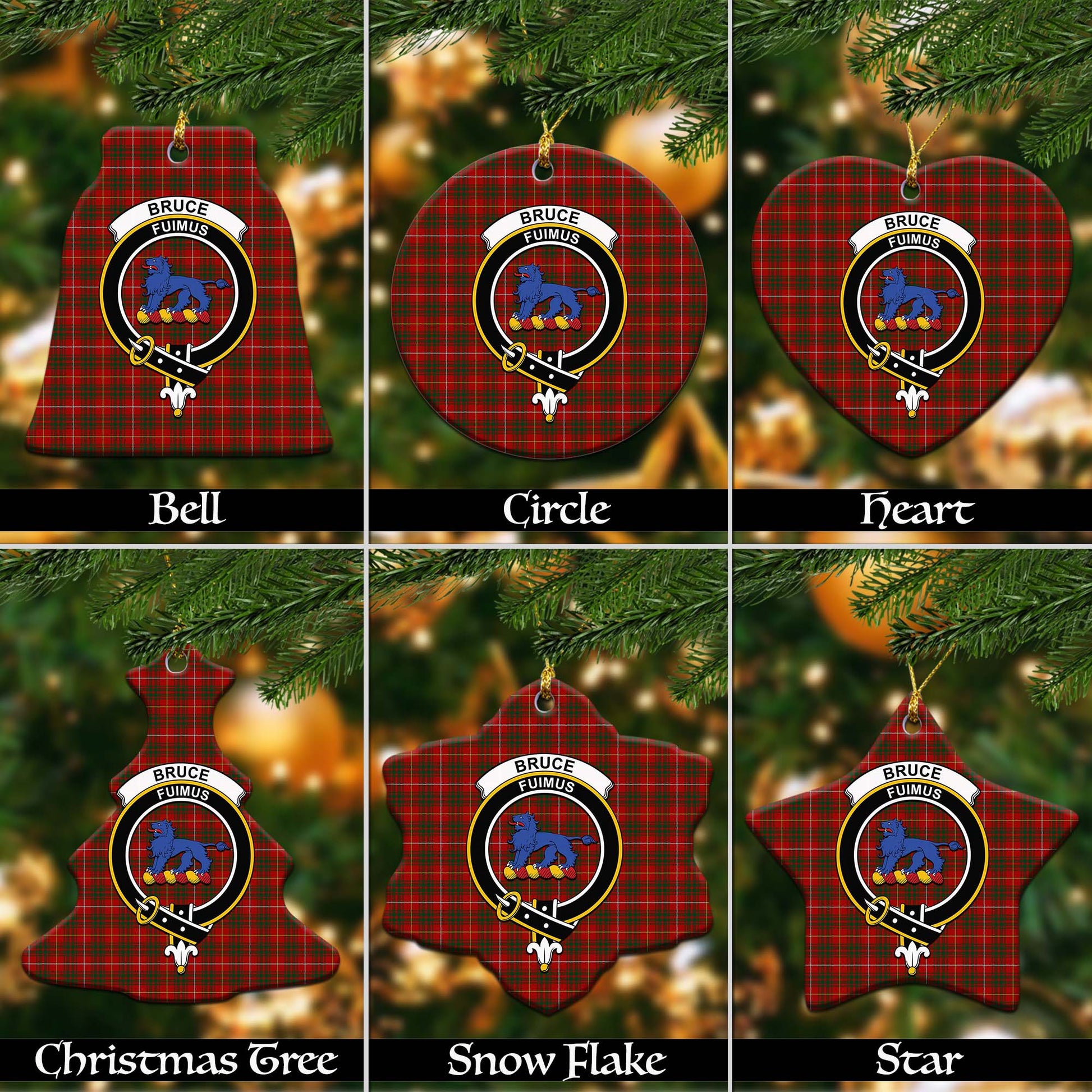 Bruce Tartan Christmas Ornaments with Family Crest Ceramic Bell Pack 1: ornament * 1 piece - Tartanvibesclothing