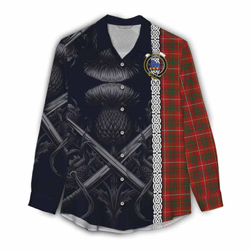 Bruce Tartan Women's Casual Shirt with Family Crest Cross Sword Thistle Celtic Vibes