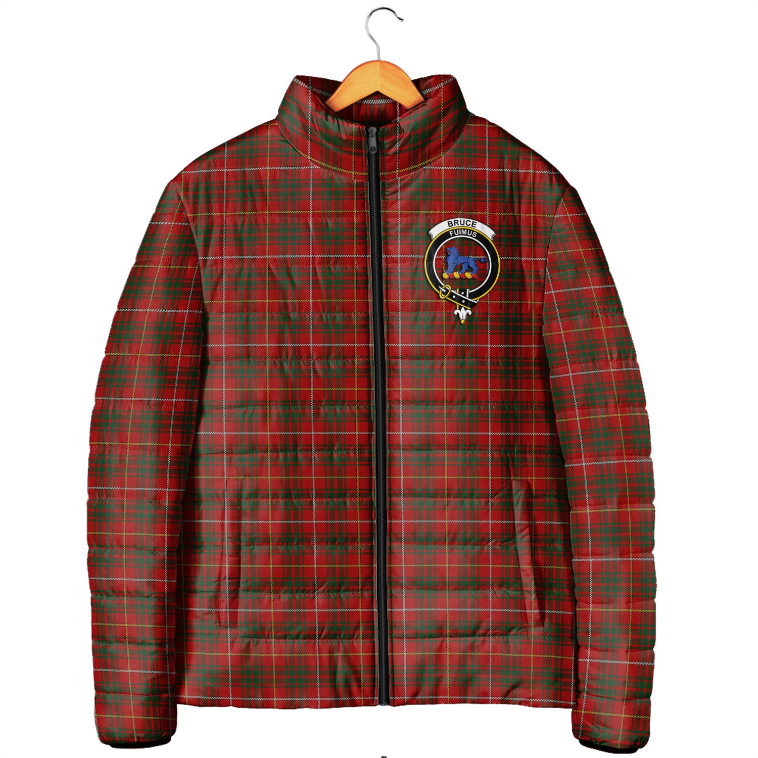 Bruce Tartan Padded Jacket with Family Crest Men's Padded Jacket - Tartan Vibes Clothing