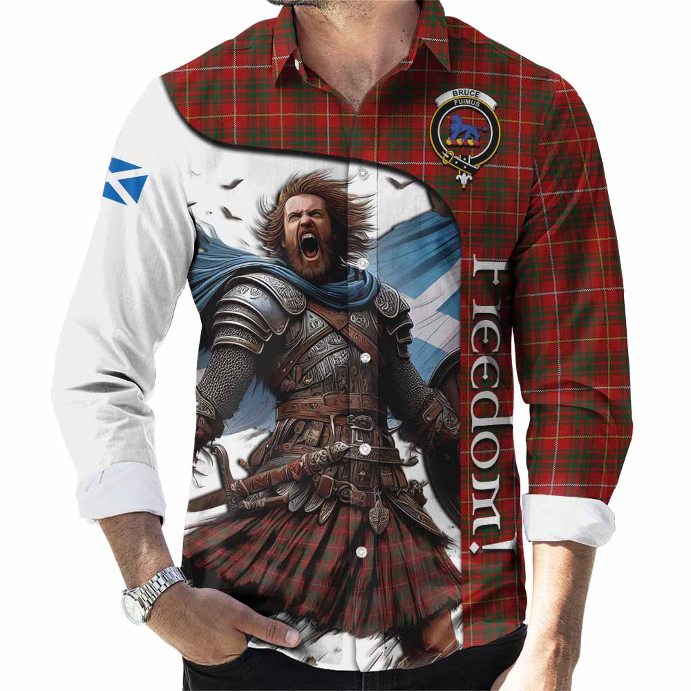 Tartan Vibes Clothing Bruce Crest Tartan Long Sleeve Button Shirt Inspired by the Freedom of Scottish Warrior