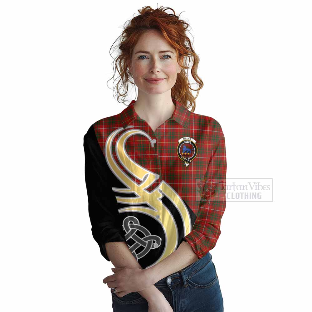 Tartan Vibes Clothing Bruce Tartan Women's Casual Shirt with Family Crest and Celtic Symbol Style