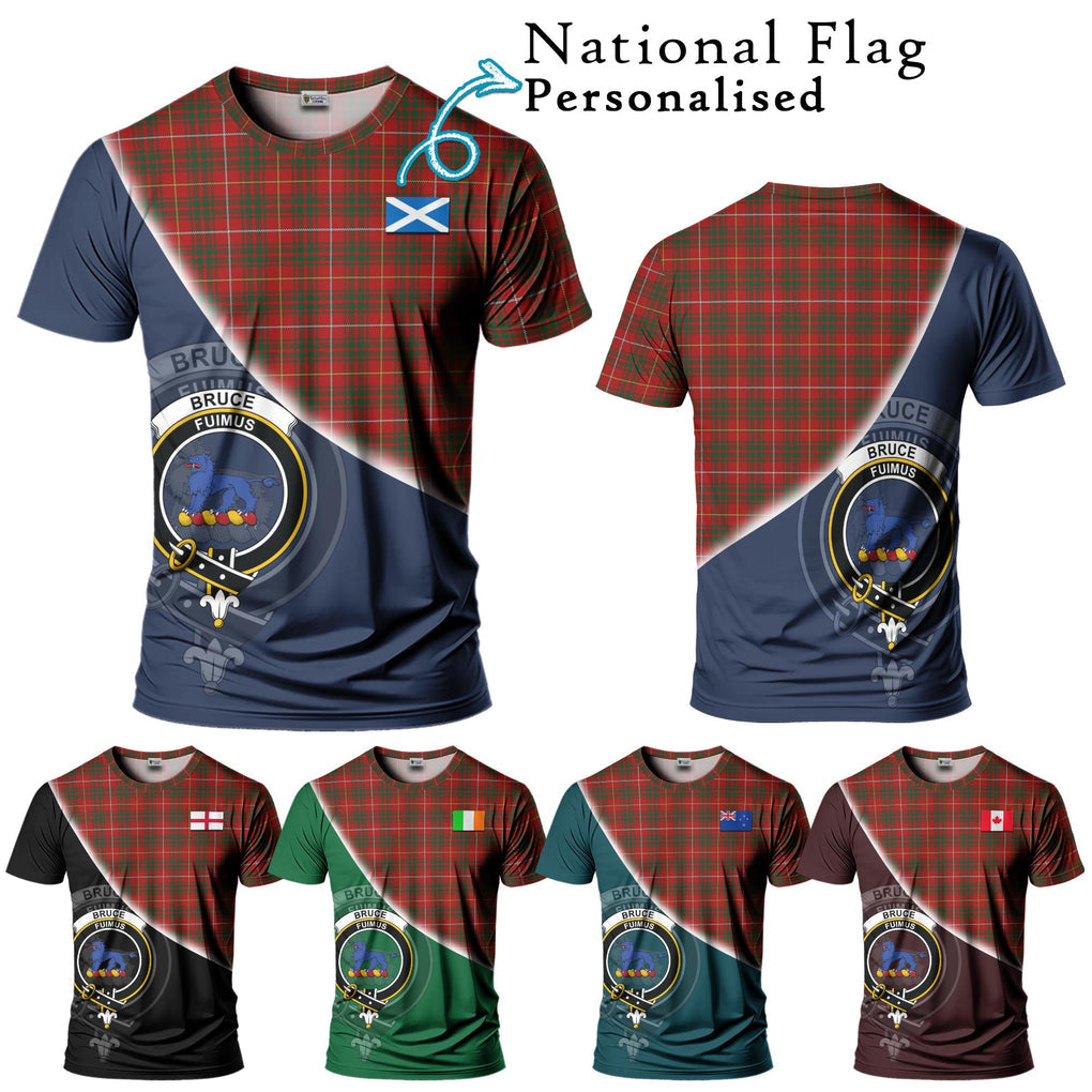 Bruce Tartan T-Shirt with Personalised National Flag and Family Crest Half Style Kid's Shirt - Tartanvibesclothing Shop