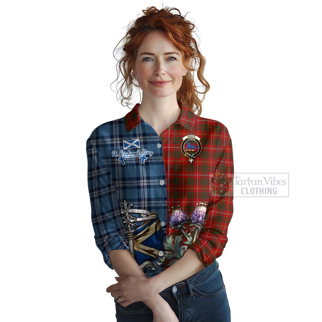 Tartan Vibes Clothing Bruce Tartan Women's Casual Shirt Happy St. Andrew's Day Half Tartan Style