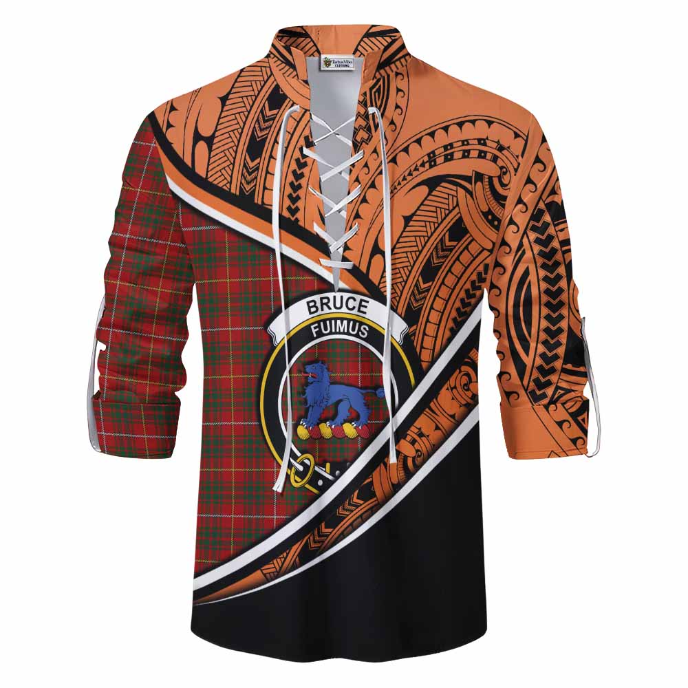 Tartan Vibes Clothing Bruce Crest Tartan Ghillie Kilt Shirt with Maori Tattoo Style - Orange Version