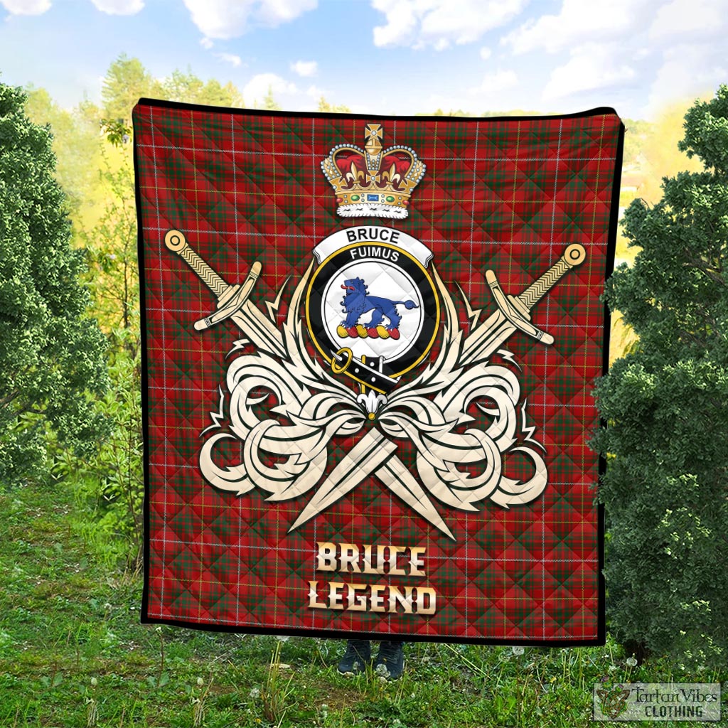 Tartan Vibes Clothing Bruce Tartan Quilt with Clan Crest and the Golden Sword of Courageous Legacy