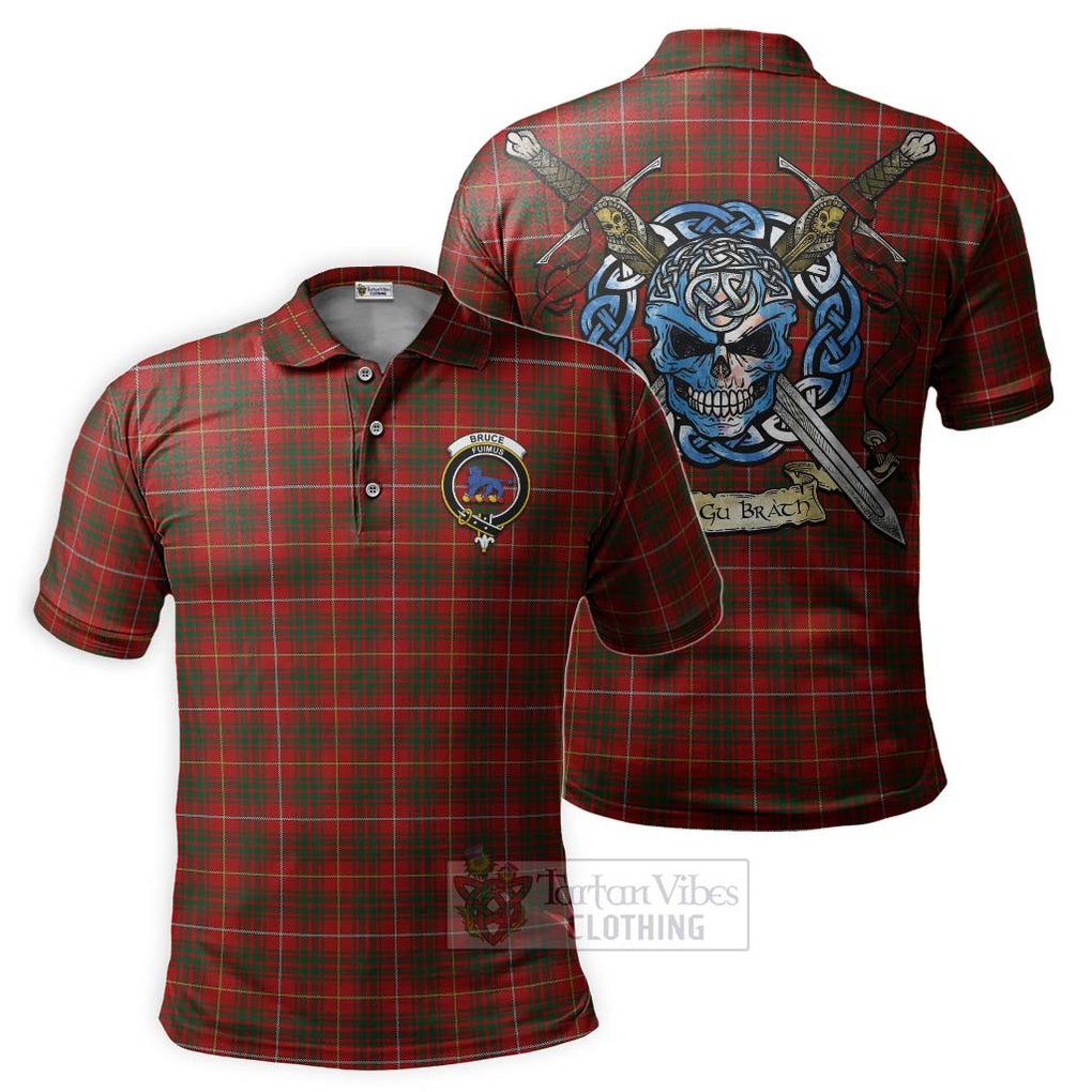 Tartan Vibes Clothing Bruce Tartan Polo Shirt with Family Crest Celtic Skull Style