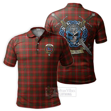 Bruce Tartan Polo Shirt with Family Crest Celtic Skull Style