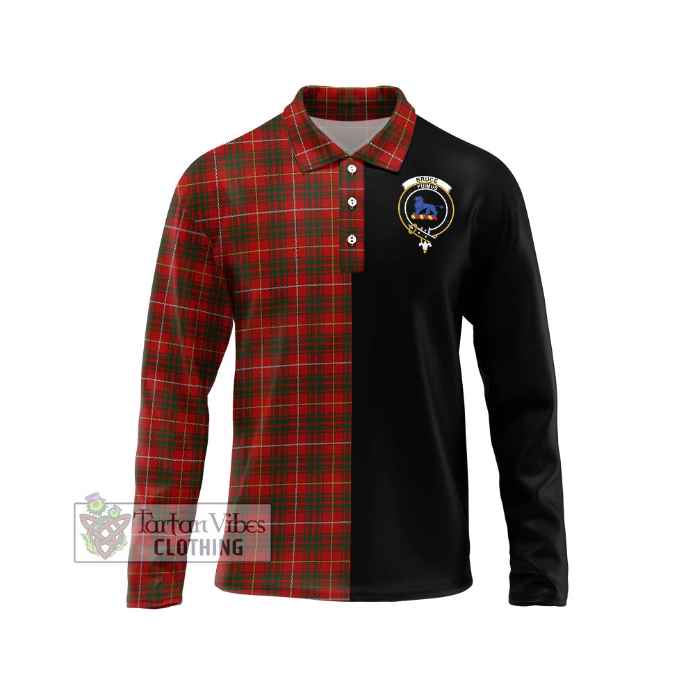 Bruce Tartan Long Sleeve Polo Shirt with Family Crest and Half Of Me Style Unisex - Tartanvibesclothing Shop