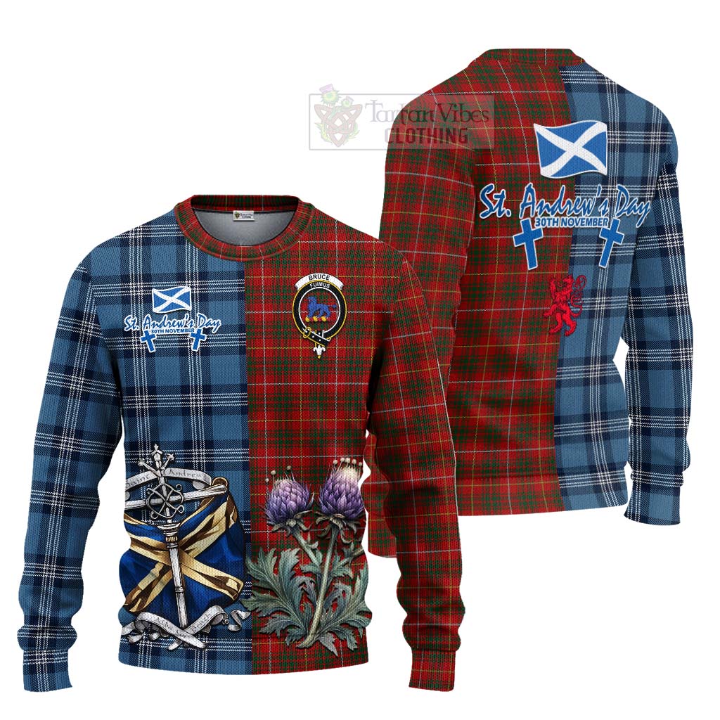 Tartan Vibes Clothing Bruce Tartan Knitted Sweater Happy St. Andrew's Day Half Tartan Style