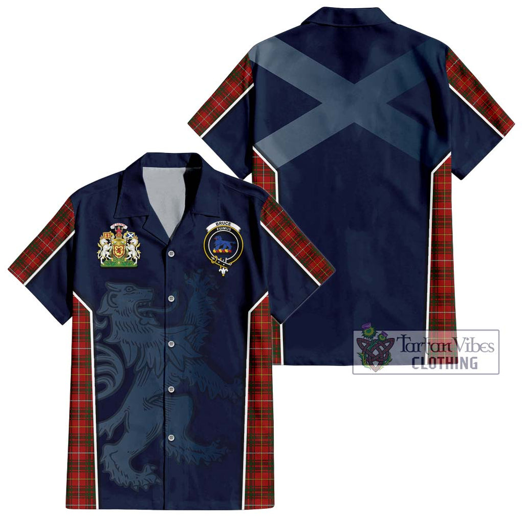 Bruce Tartan Short Sleeve Button Shirt with Family Crest and Lion Rampant Vibes Sport Style Kid - Tartan Vibes Clothing