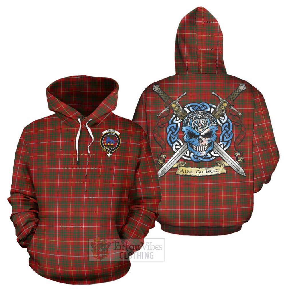 Tartan Vibes Clothing Bruce Tartan Hoodie with Family Crest Celtic Skull Style