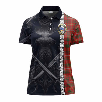 Bruce Tartan Women's Polo Shirt with Family Crest Cross Sword Thistle Celtic Vibes