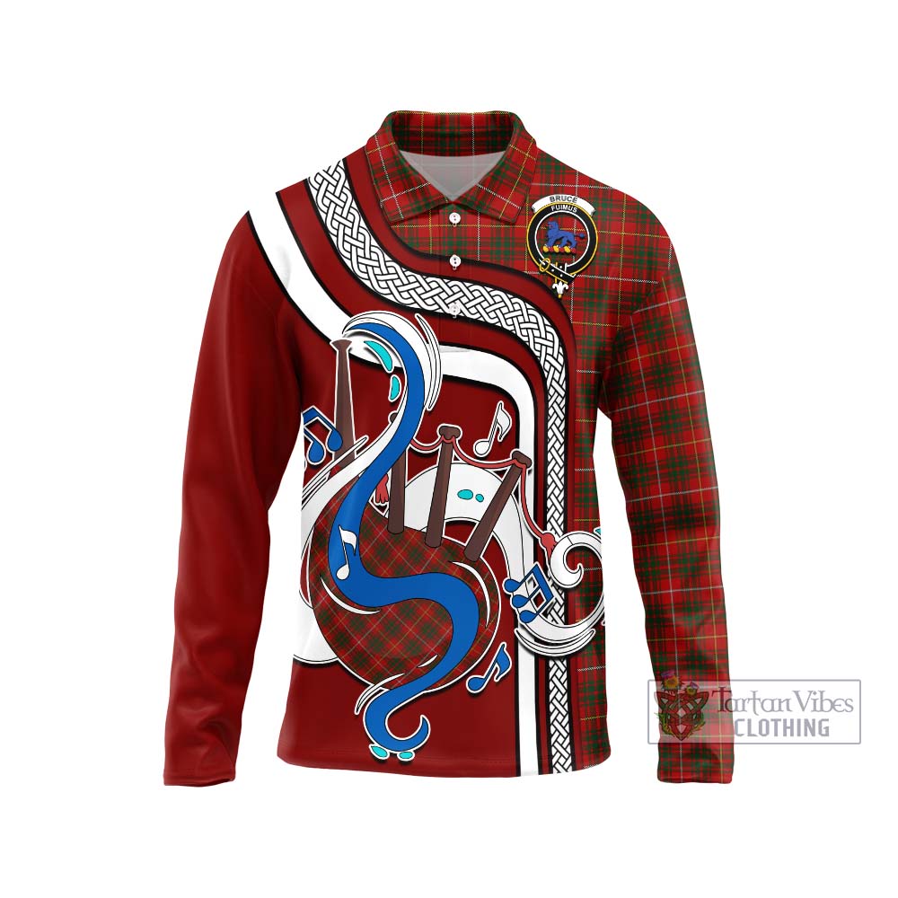 Tartan Vibes Clothing Bruce Tartan Long Sleeve Polo Shirt with Epic Bagpipe Style