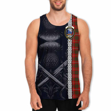 Bruce Tartan Men's Tank Top with Family Crest Cross Sword Thistle Celtic Vibes