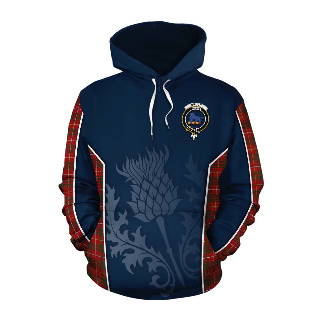 Tartan Vibes Clothing Bruce Tartan Cotton Hoodie with Family Crest and Scottish Thistle Vibes Sport Style