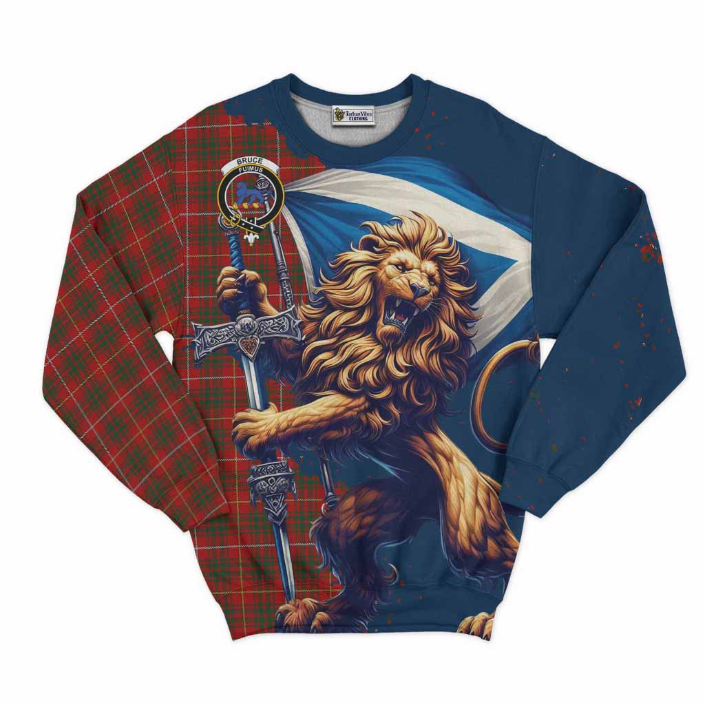 Tartan Vibes Clothing Bruce Tartan Family Crest Sweatshirt with Scottish Majestic Lion