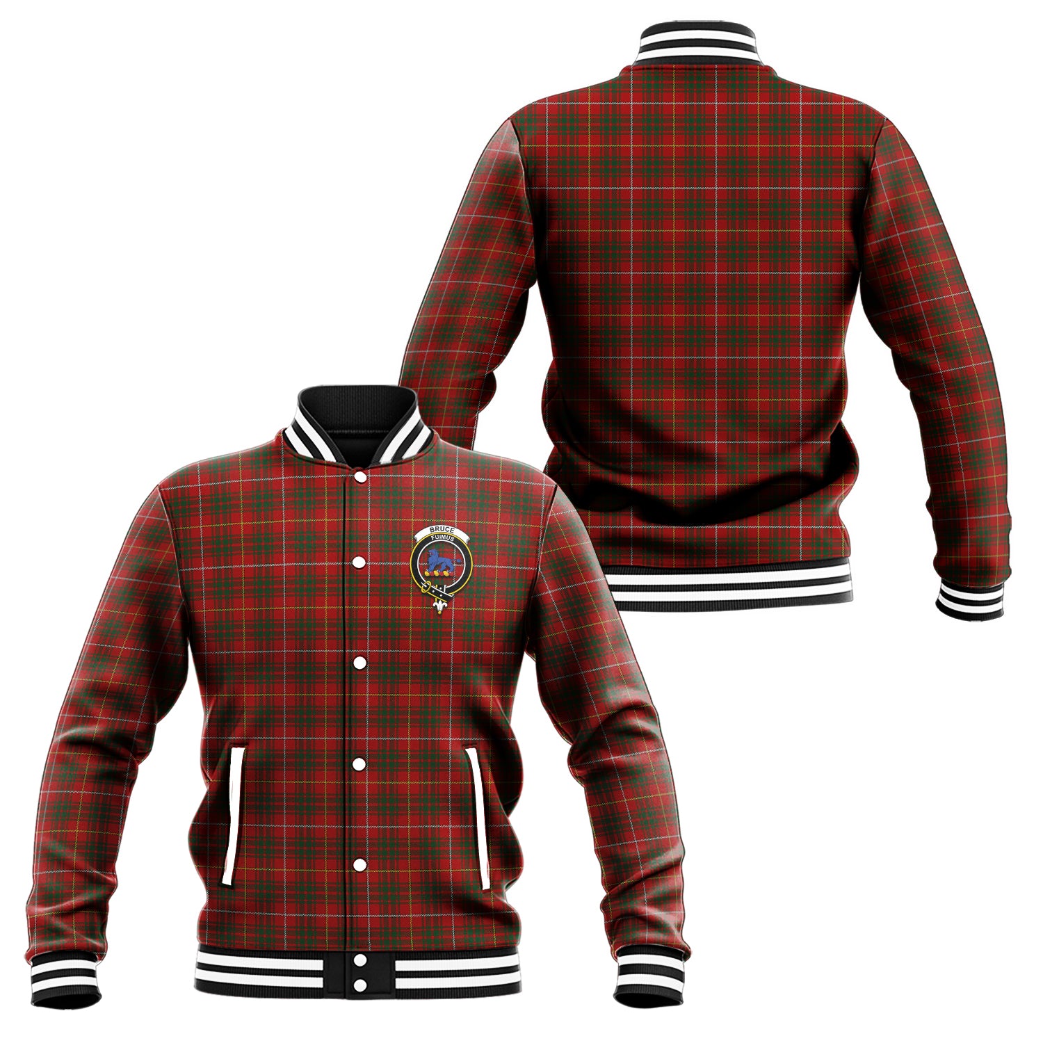 Bruce Tartan Baseball Jacket with Family Crest Unisex - Tartan Vibes Clothing