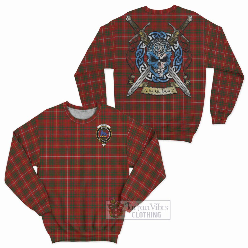 Tartan Vibes Clothing Bruce Tartan Sweatshirt with Family Crest Celtic Skull Style