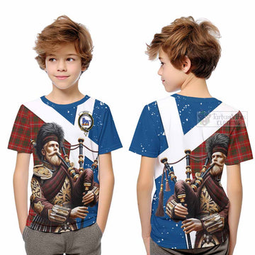 Bruce Tartan Kid T-Shirt with Family Crest Scottish Bagpiper Vibes