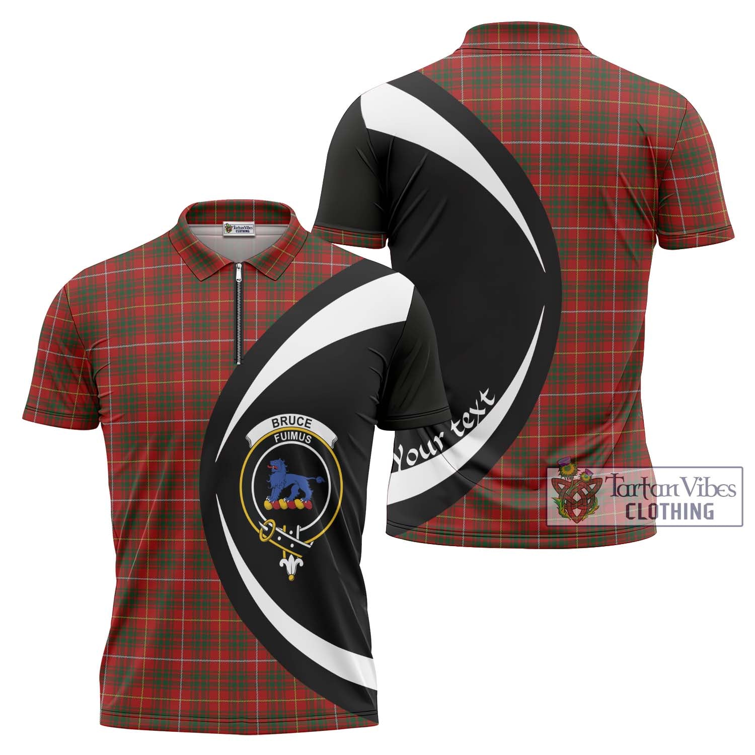 Tartan Vibes Clothing Bruce Tartan Zipper Polo Shirt with Family Crest Circle Style