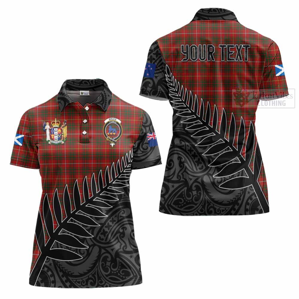 Tartan Vibes Clothing Bruce Crest Tartan Women's Polo Shirt with New Zealand Silver Fern Half Style