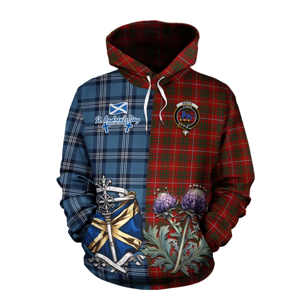 Tartan Vibes Clothing Bruce Tartan Cotton Hoodie Happy St. Andrew's Day Half Tartan Style