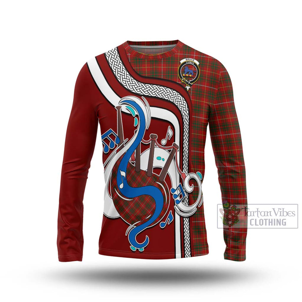 Tartan Vibes Clothing Bruce Tartan Long Sleeve T-Shirt with Epic Bagpipe Style