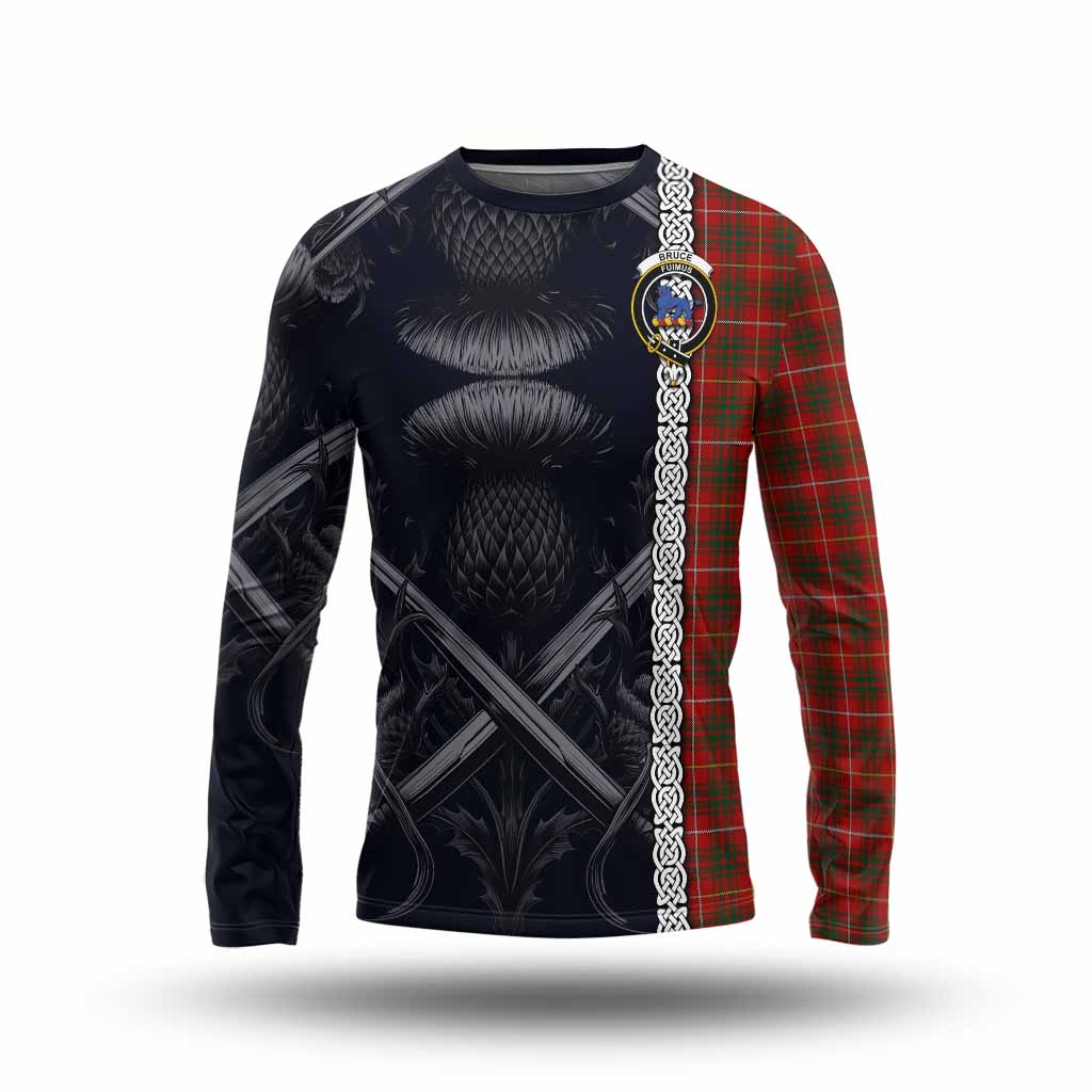 Tartan Vibes Clothing Bruce Tartan Long Sleeve T-Shirt with Family Crest Cross Sword Thistle Celtic Vibes