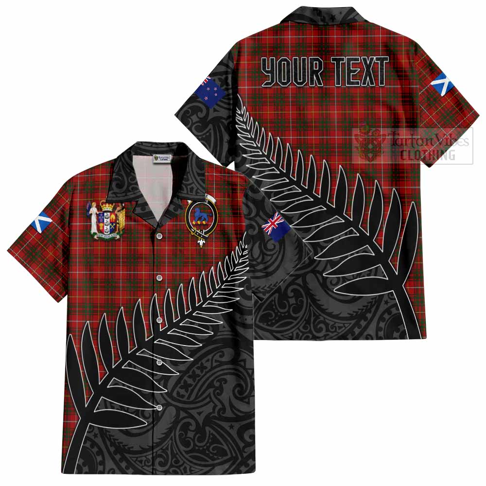 Tartan Vibes Clothing Bruce Crest Tartan Short Sleeve Button Shirt with New Zealand Silver Fern Half Style