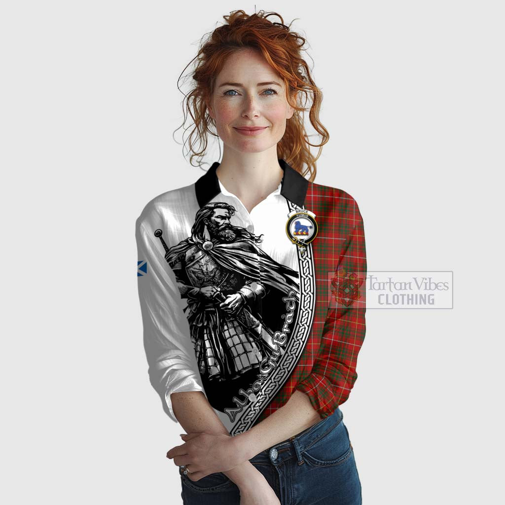 Tartan Vibes Clothing Bruce Tartan Clan Crest Women's Casual Shirt with Highlander Warrior Celtic Style