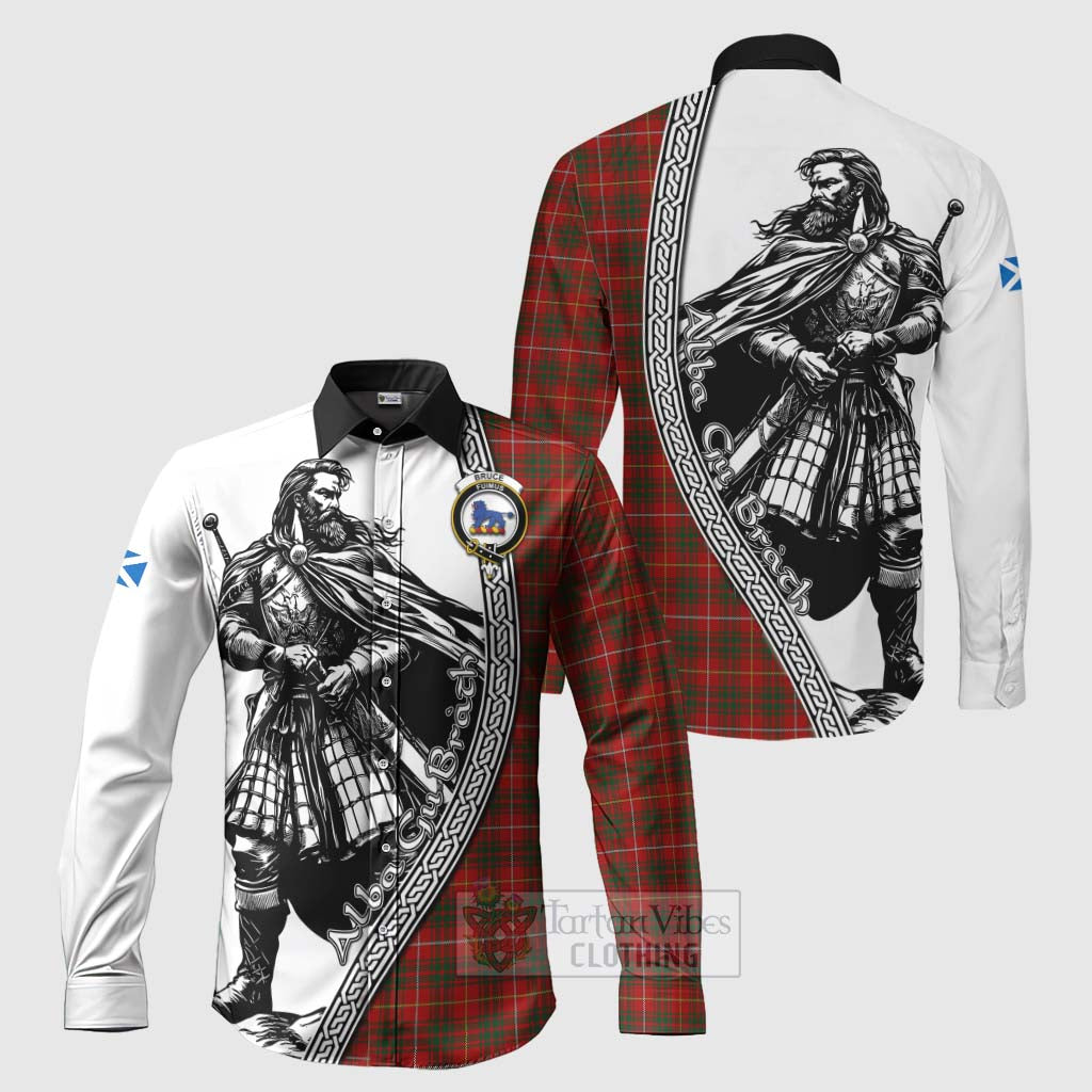 Tartan Vibes Clothing Bruce Tartan Clan Crest Long Sleeve Button Shirt with Highlander Warrior Celtic Style