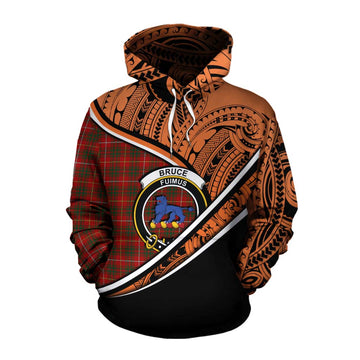 Bruce Crest Tartan Cotton Hoodie with Polynesian Vibes Style - Orange Version