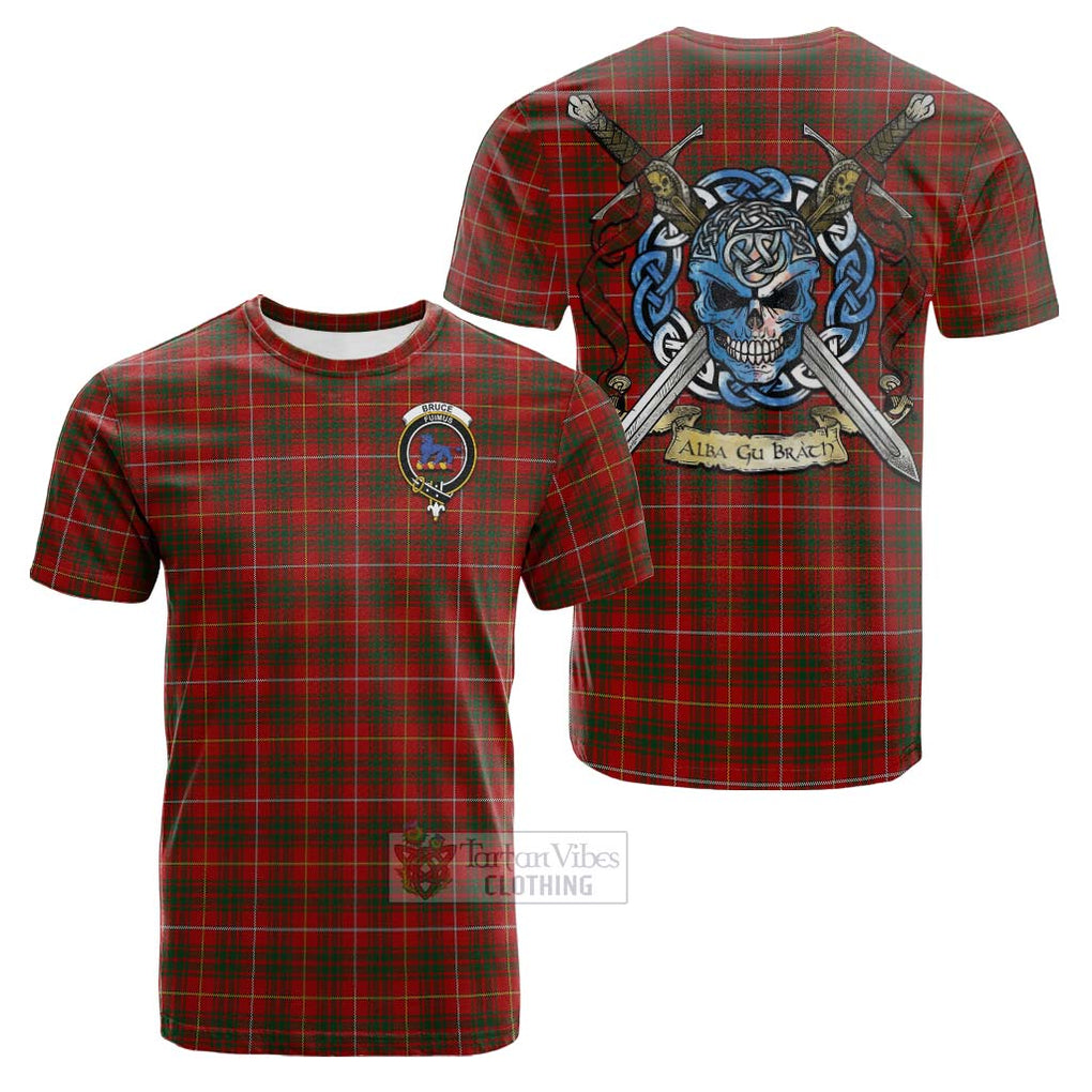 Tartan Vibes Clothing Bruce Tartan Cotton T-shirt with Family Crest Celtic Skull Style