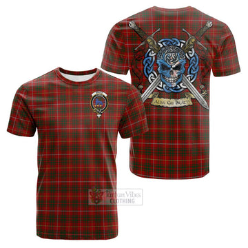 Bruce Tartan Cotton T-shirt with Family Crest Celtic Skull Style