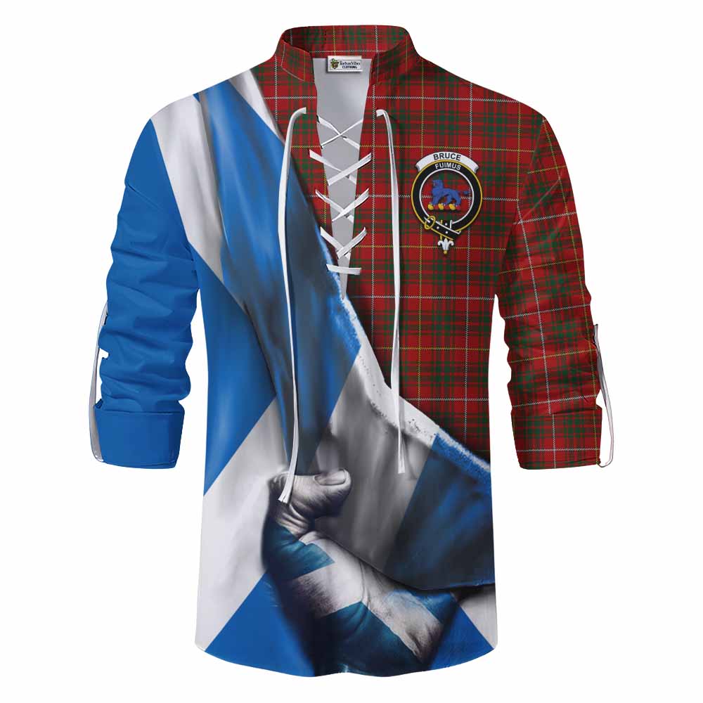 Tartan Vibes Clothing Bruce Tartan Ghillie Kilt Shirt with Family Crest Scotland Patriotic Style