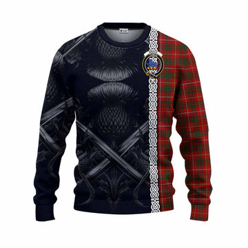 Bruce Tartan Knitted Sweater with Family Crest Cross Sword Thistle Celtic Vibes