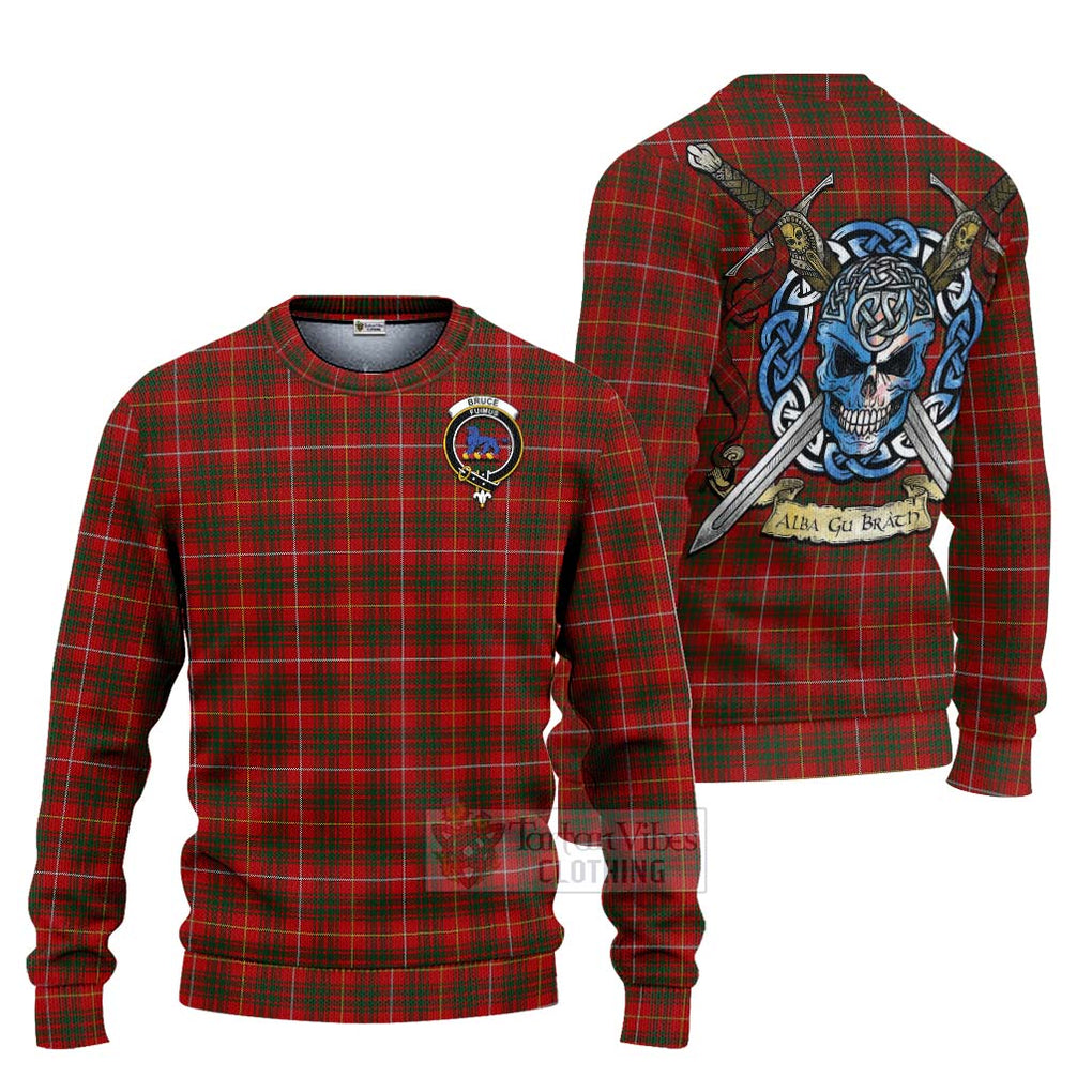 Tartan Vibes Clothing Bruce Tartan Knitted Sweater with Family Crest Celtic Skull Style