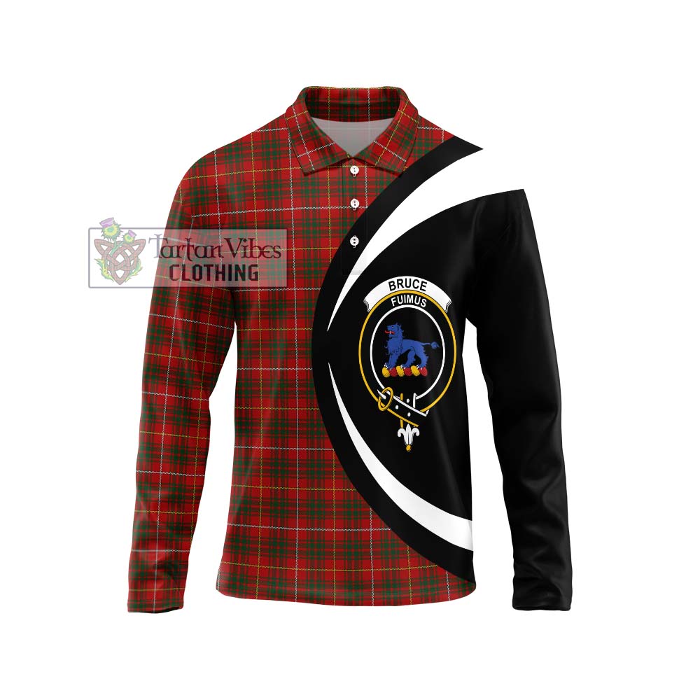 Bruce Tartan Long Sleeve Polo Shirt with Family Crest Circle Style Unisex - Tartan Vibes Clothing