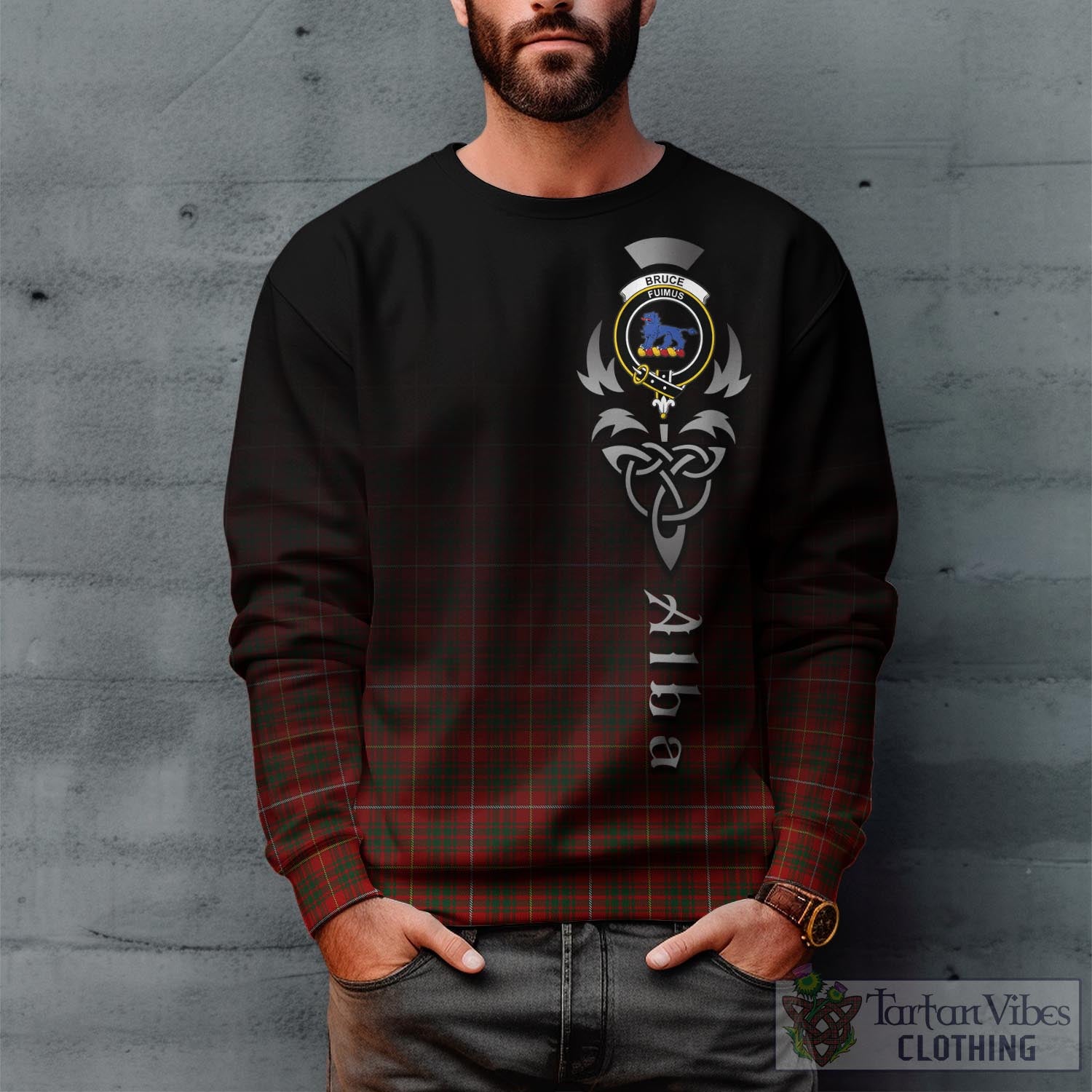 Tartan Vibes Clothing Bruce Tartan Sweatshirt Featuring Alba Gu Brath Family Crest Celtic Inspired