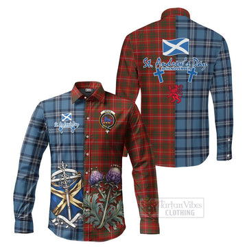 Bruce Tartan Long Sleeve Button Shirt Happy St. Andrew's Day Half Tartan Style