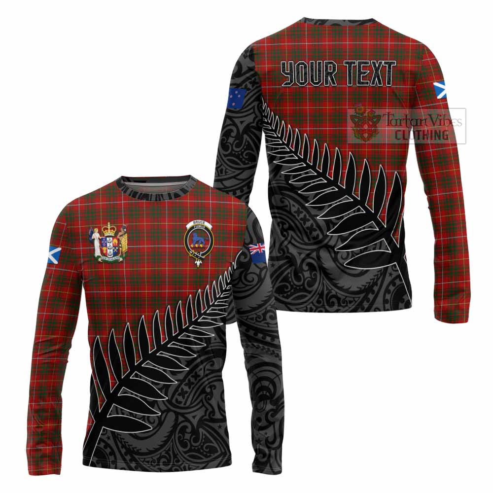 Tartan Vibes Clothing Bruce Crest Tartan Long Sleeve T-Shirt with New Zealand Silver Fern Half Style