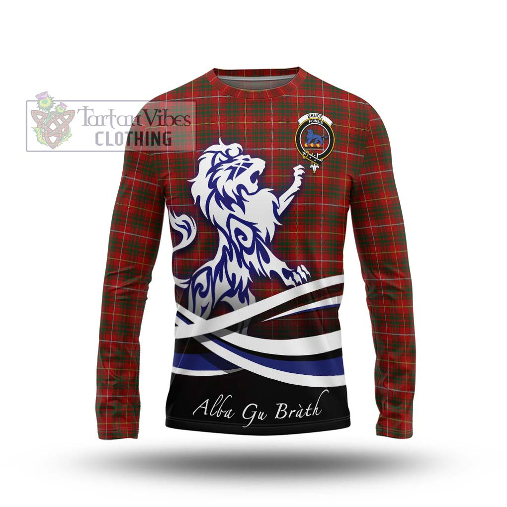 Bruce Tartan Long Sleeve T-Shirt with Alba Gu Brath Regal Lion Emblem Unisex - Tartanvibesclothing Shop