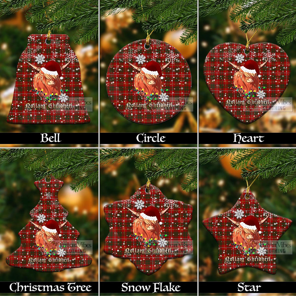 Tartan Vibes Clothing Bruce Clan Tartan Ornament with Christmas Twinkle Highland Cattle