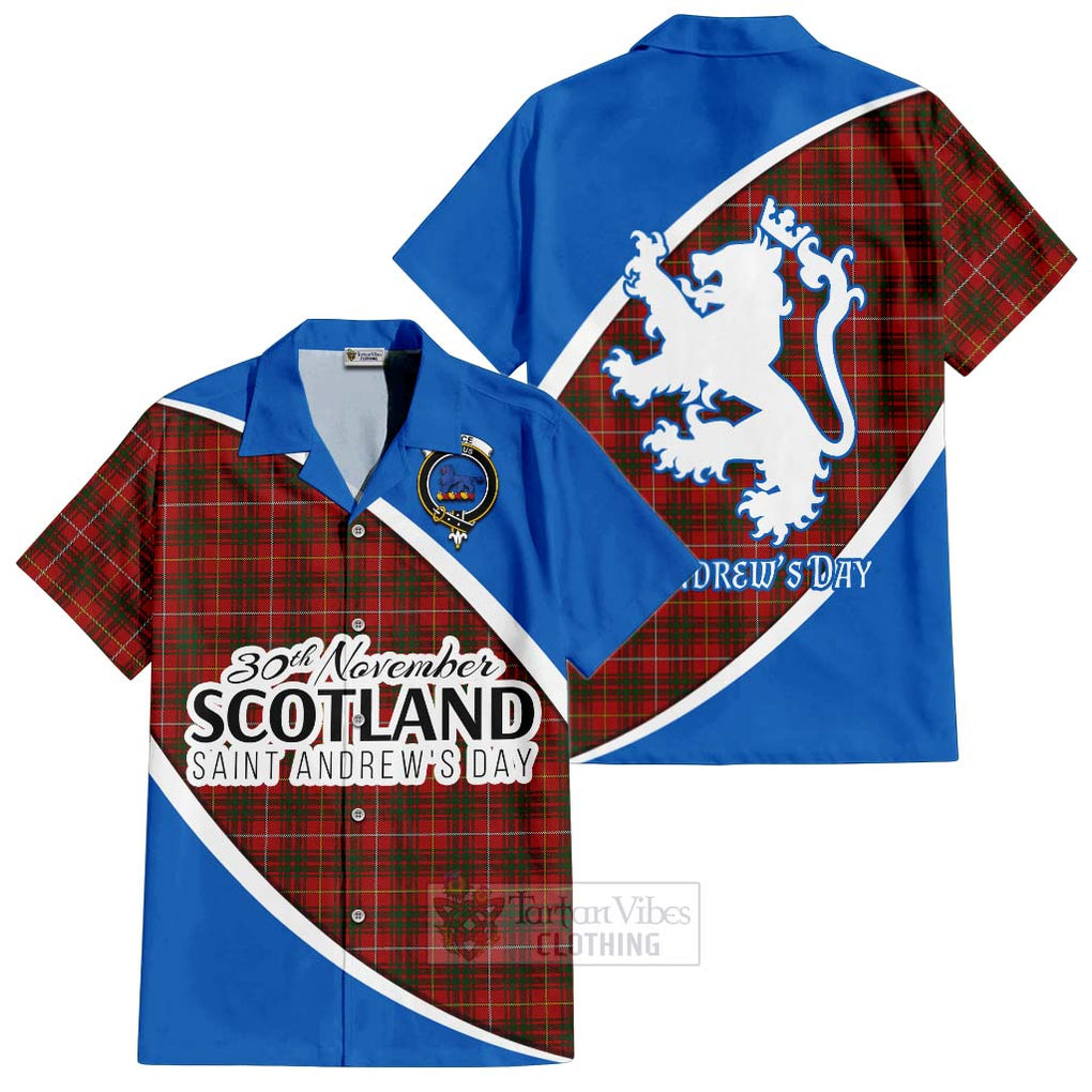 Tartan Vibes Clothing Bruce Family Crest Tartan Short Sleeve Button Shirt Celebrate Saint Andrew's Day in Style